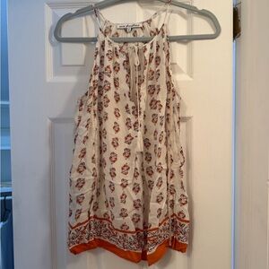 Cream and Orange Flowy Tank with Tie Tassles